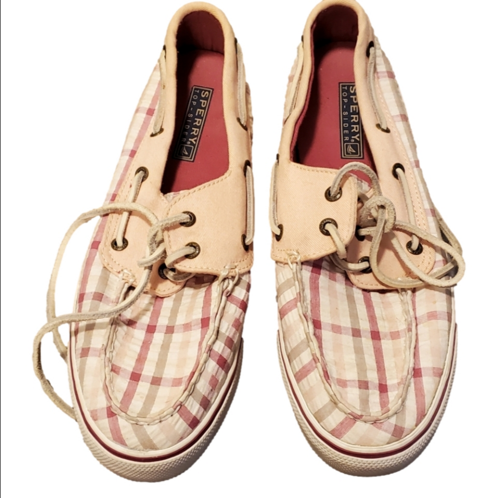 Pink Plaid Sperry Top Siders Worn